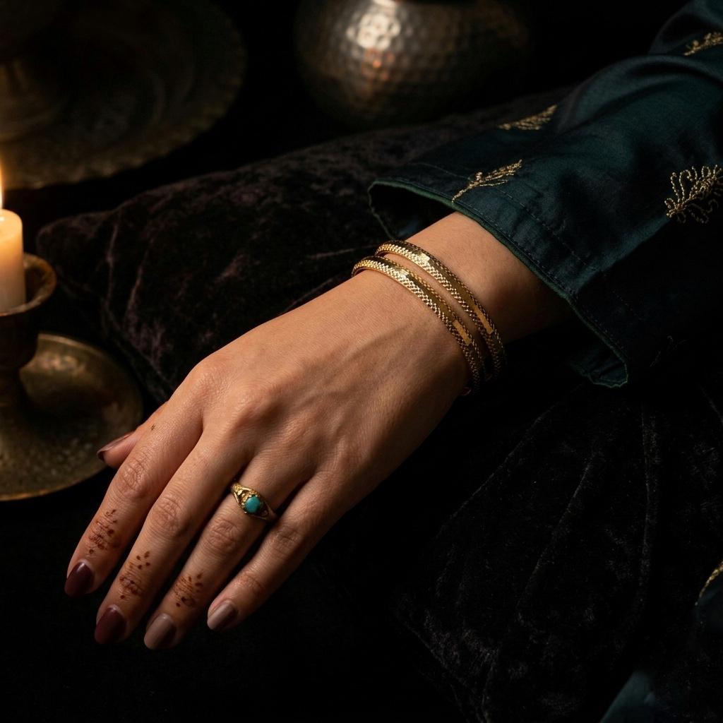14K Gold Moroccan Hoop Bracelet with Diamond Cut SKU: ILC014