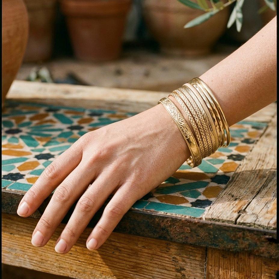 Bracelets marocains (joncs) en or 14 carats et en argent 925