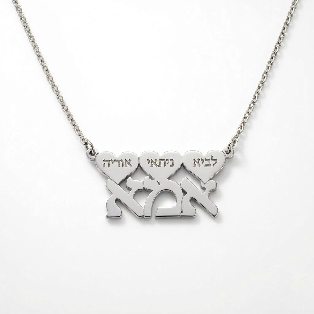 תליון אמא עם לבבות וחריטות בעיצוב אישי מזהב צהוב / לבן 14 קראט / ומכסף 925