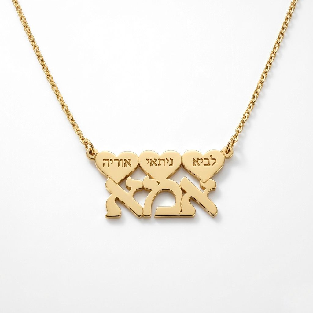 תליון אמא עם לבבות וחריטות בעיצוב אישי מזהב צהוב / לבן 14 קראט / ומכסף 925