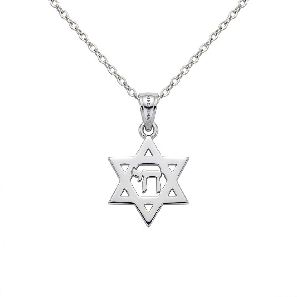 תליון מגן דוד עם חי בעיצוב אישי מזהב צהוב / לבן 14 קראט / ומכסף 925