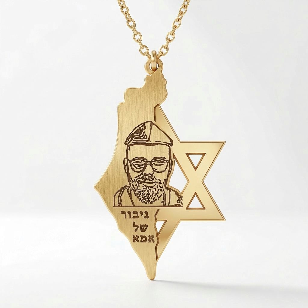 תליון מפת ישראל עם חריטה בעיצוב אישי בזהב צהוב / לבן  14 קראט / מכסף 925