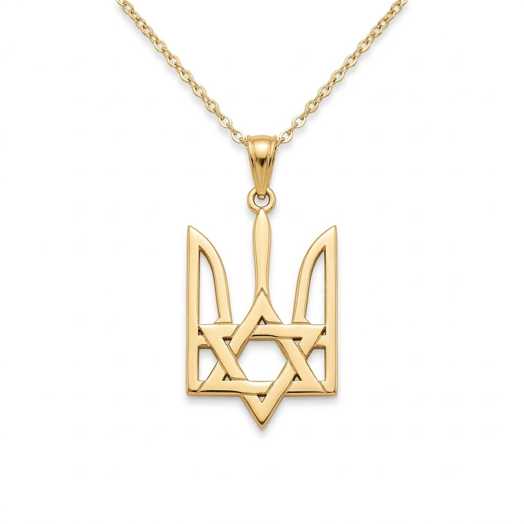 תליון סמל אוקראינה עם מגן דוד בעיצוב אישי בזהב צהוב / לבן  14 קראט / מכסף 925