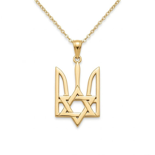תליון סמל אוקראינה עם מגן דוד בעיצוב אישי בזהב צהוב / לבן  14 קראט / מכסף 925