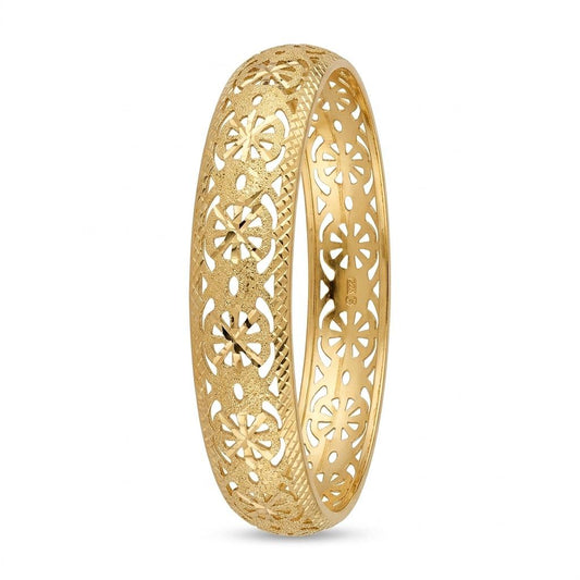14K Gold Hollow Wide Moroccan Hoop Bracelet with Laser Cut SKU: ILC23
