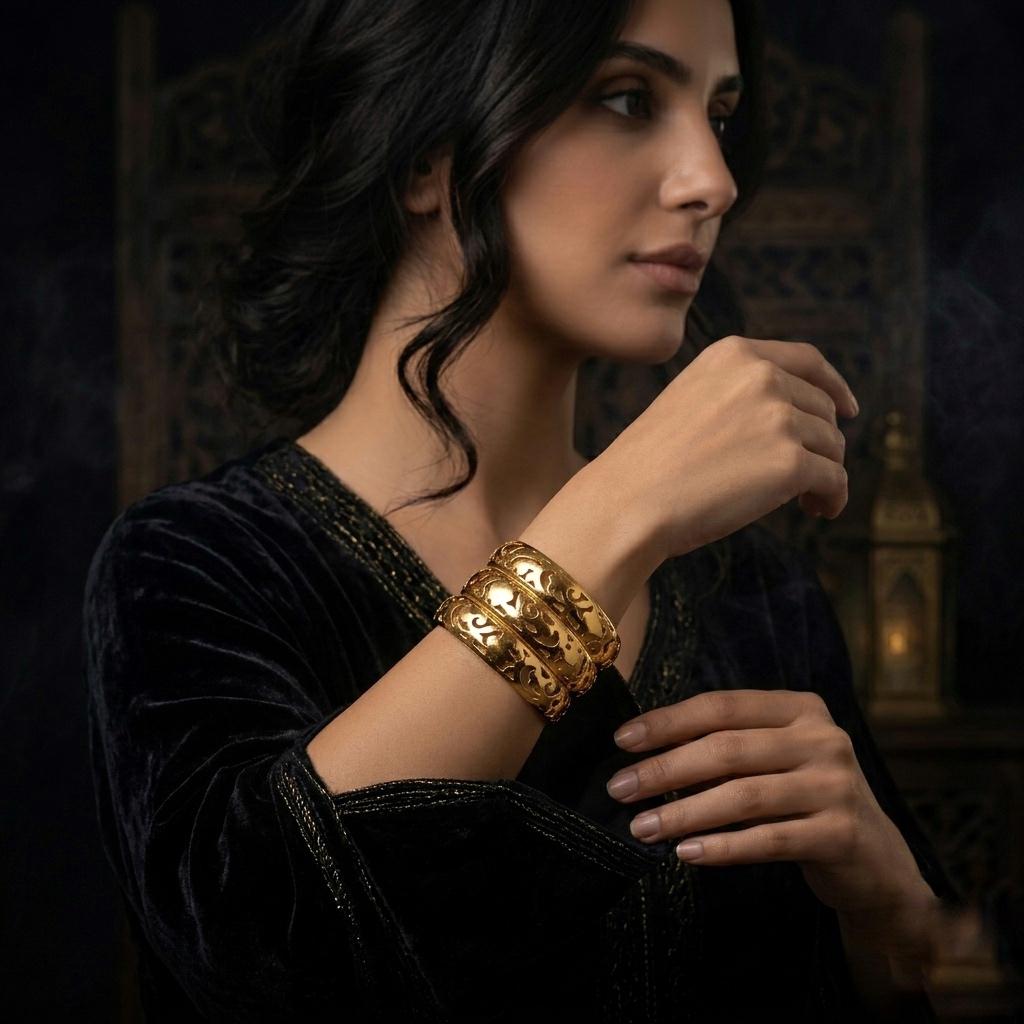 Wide Moroccan Hoop Bracelet, 14k Gold, Item no: ILC22