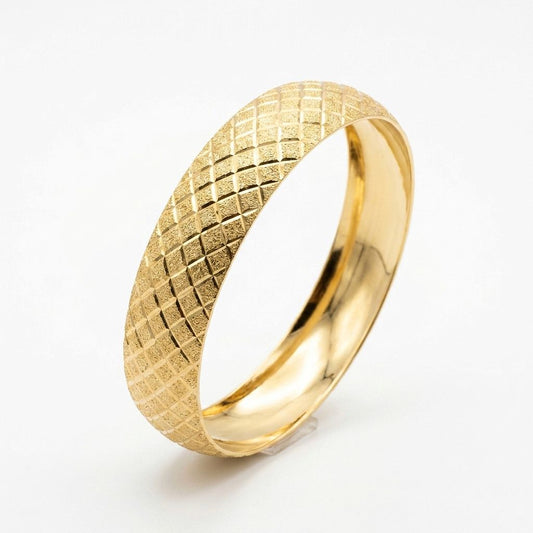 Wide Moroccan hoop bracelet with a hollow laser cut, made of 14K gold