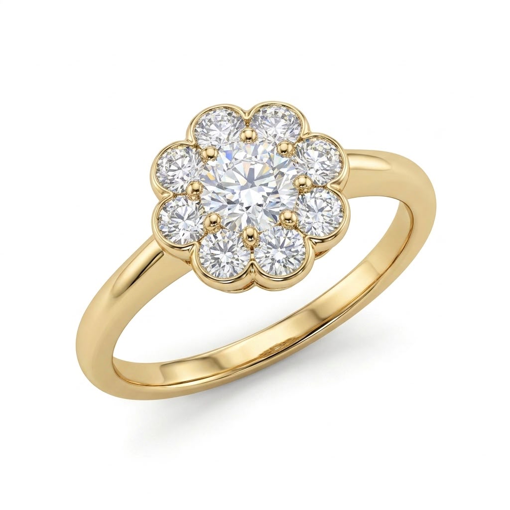 Bague classique sertie de diamants en or jaune / blanc 14 carats