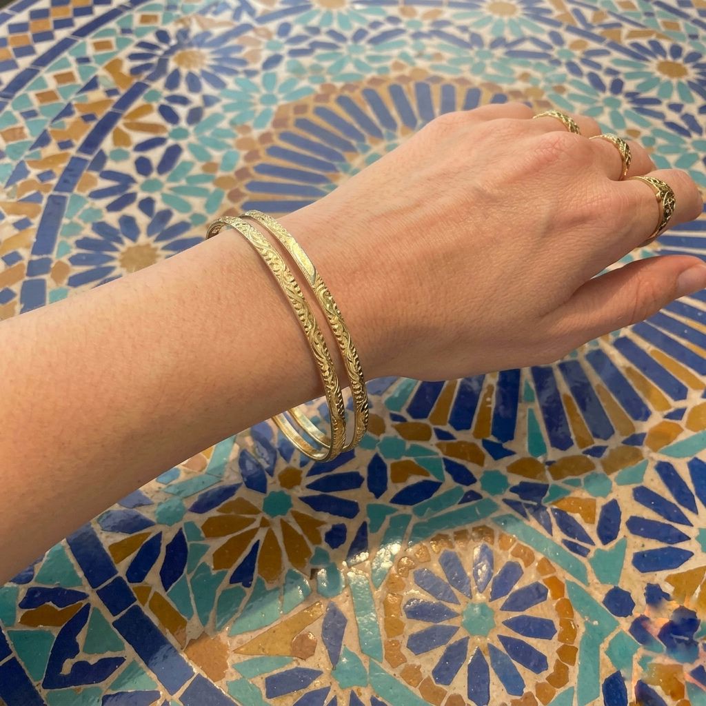 Bracelets marocains (joncs) en or 14 carats et en argent 925