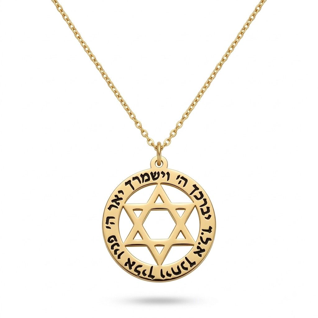 תליון עגול מגן דוד עם חריטות  בעיצוב אישי בזהבצהוב / לבן  14 קראט / ומכסף 925